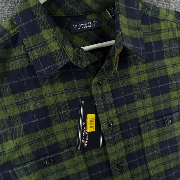NWT Roundtree & Yorke THICK Flannel Button Up XLT Tall Green Plaid Heavyweight - Picture 7 of 16